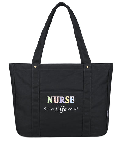 Mouteenoo Nurse Tote Bag for Work with Zipper Closure, Clinical Bag for Nursing Student, Nurse Gift Canvas Women Shoulder Bag