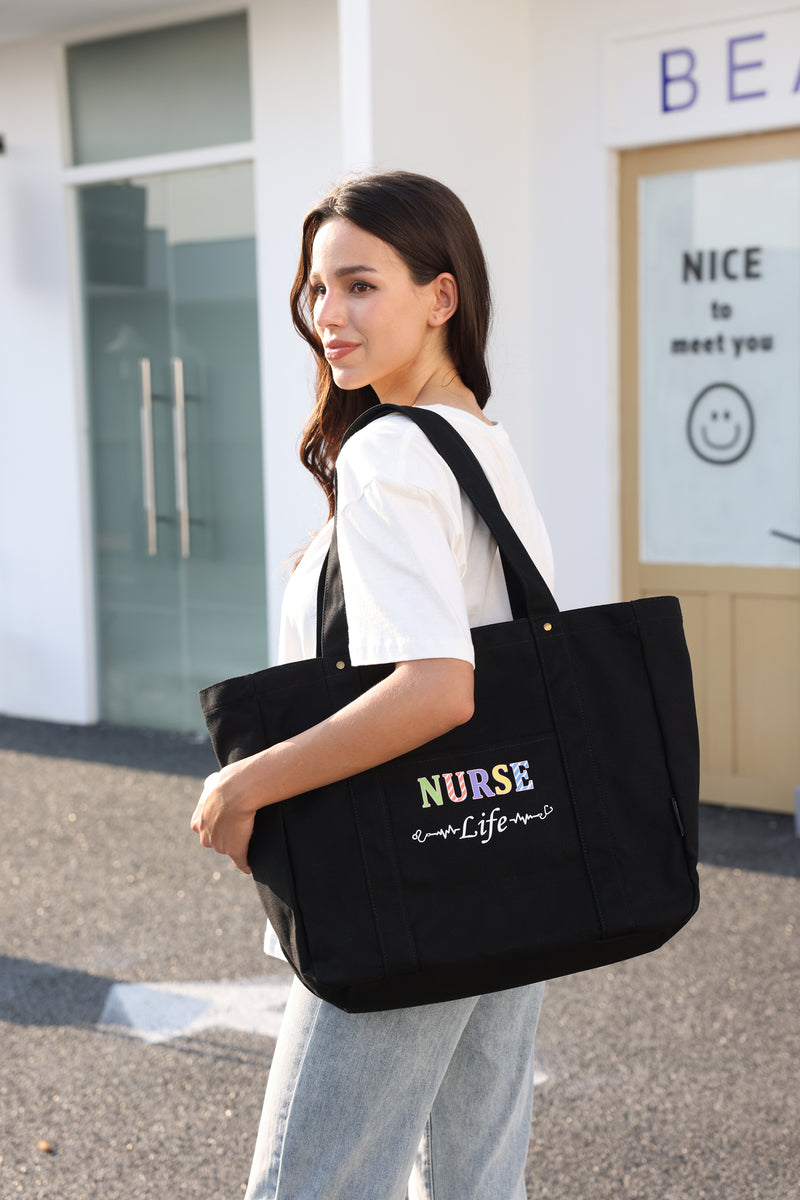 Mouteenoo Nurse Tote Bag for Work with Zipper Closure, Clinical Bag for Nursing Student, Nurse Gift Canvas Women Shoulder Bag
