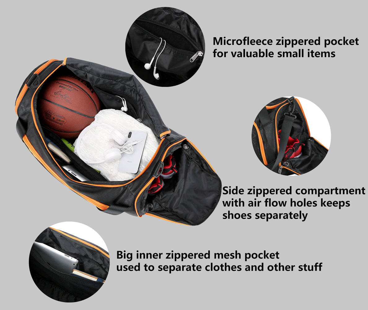 Mouteenoo Sports Travel Duffel Gym Bag for Men Women with Shoes Compar